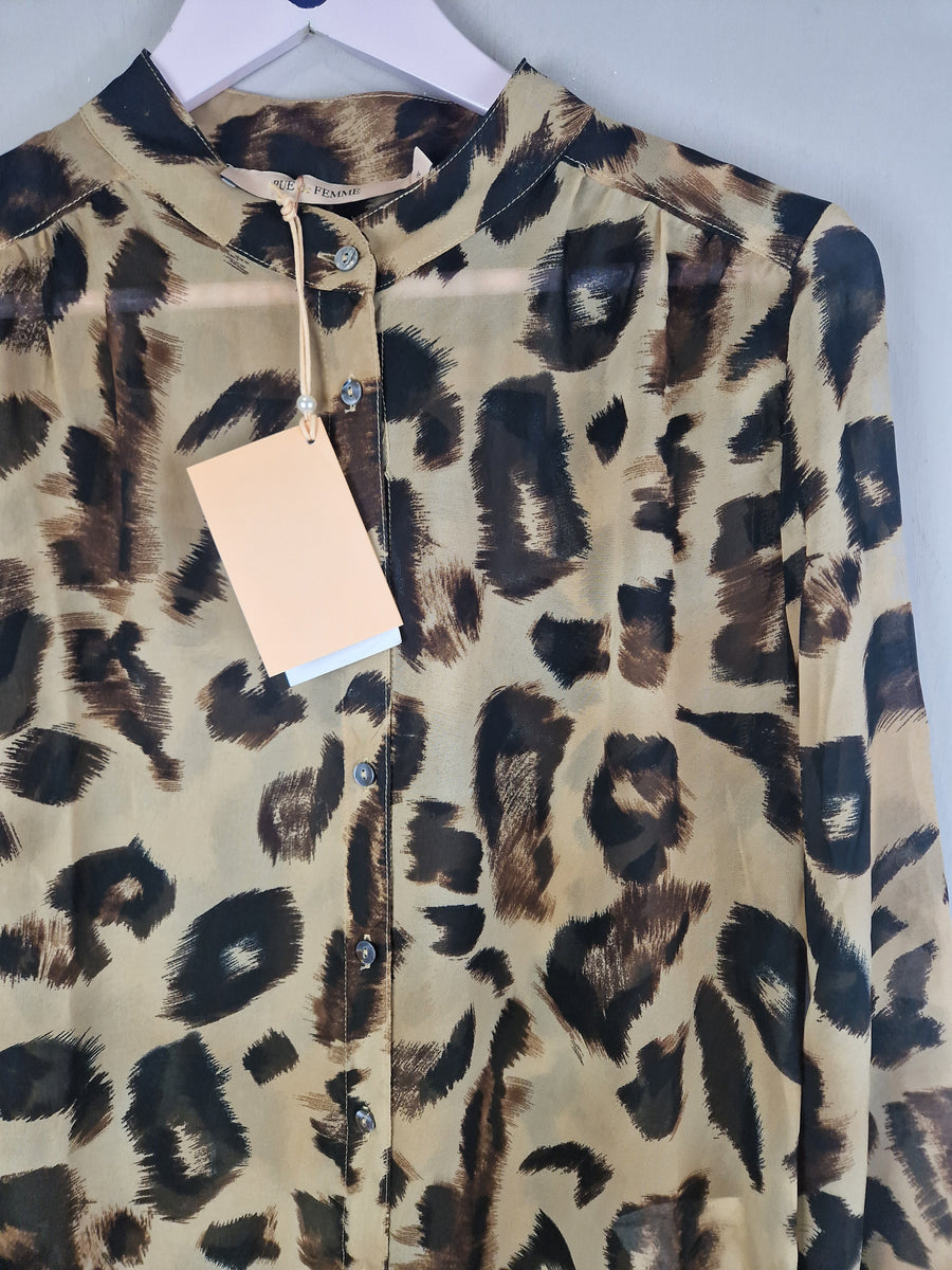 Rue de Femme sheer leopard print shirt dress - new - size Small (10-12 ...