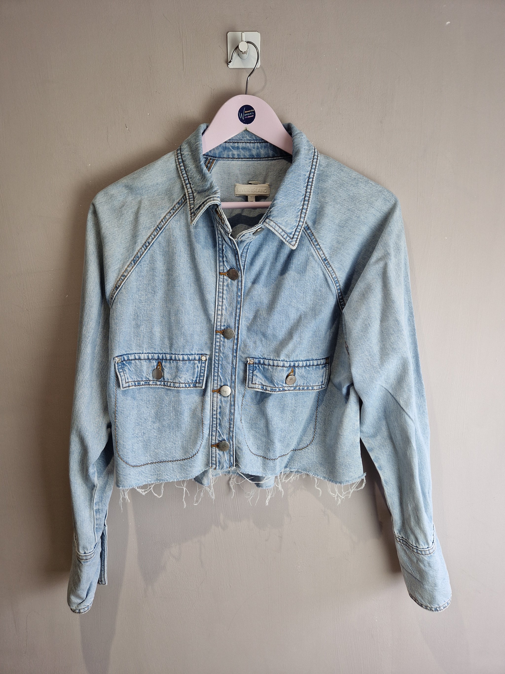 River island cropped denim jacket on sale